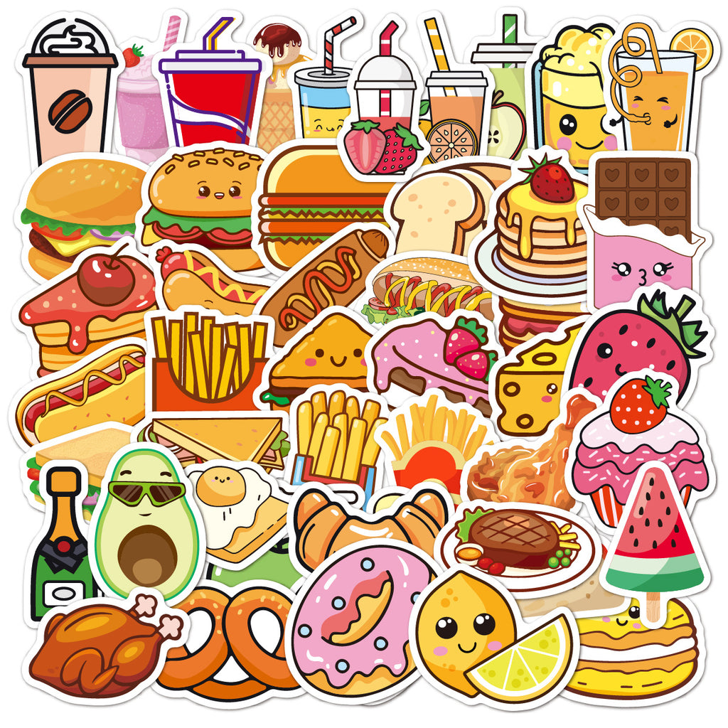 50 Gourmet Burger Graffiti Stickers Water Glass Stickers Waterproof